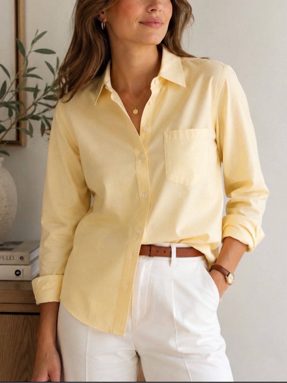 L.L.Bean Women’s Yellow Oxford Cloth Button Front Shirt Cotton Minimalist
Size L